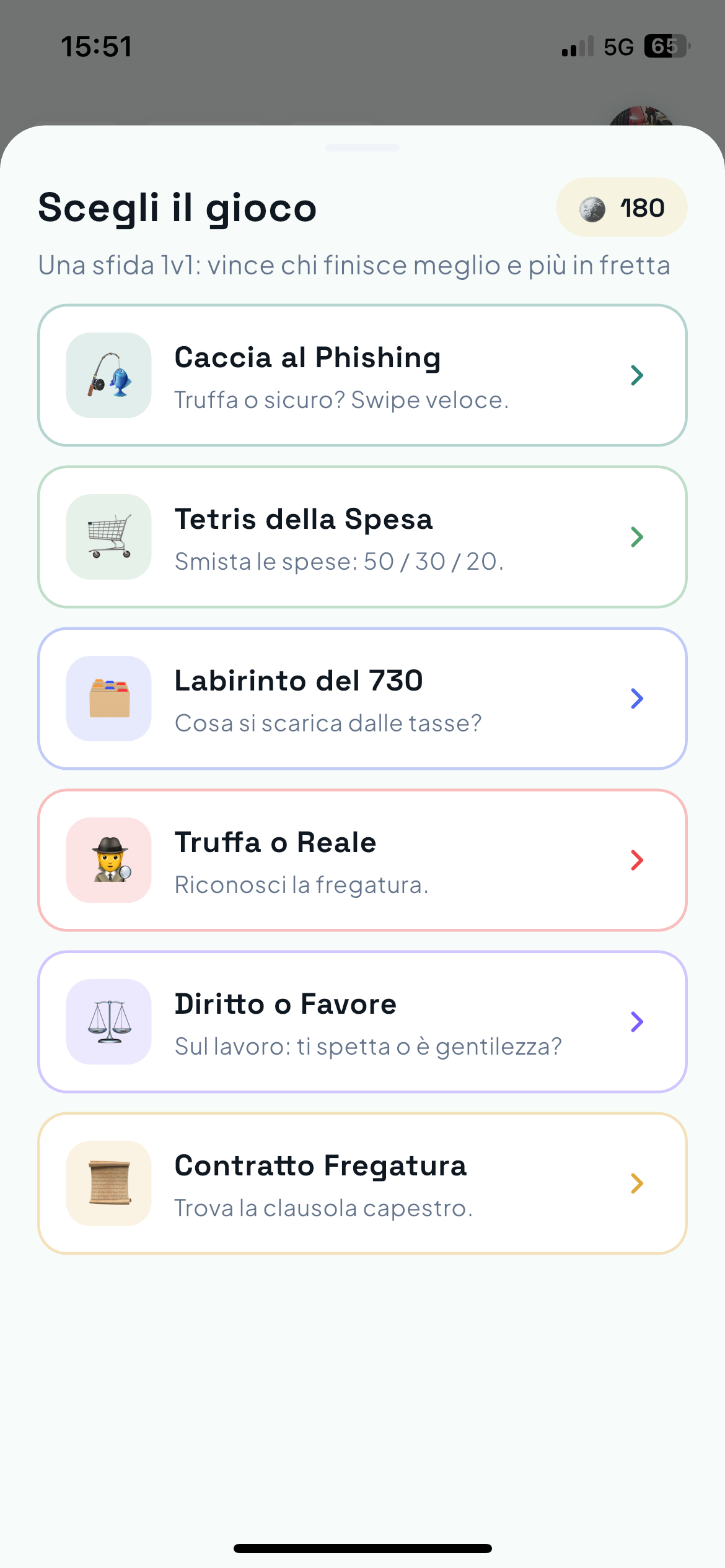 Scegli il minigioco — sfida 1 contro 1